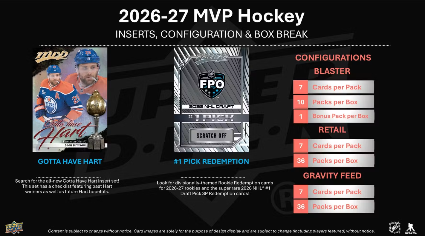 2026-27 Upper Deck MVP Cartes Hockey NHL Retail Box