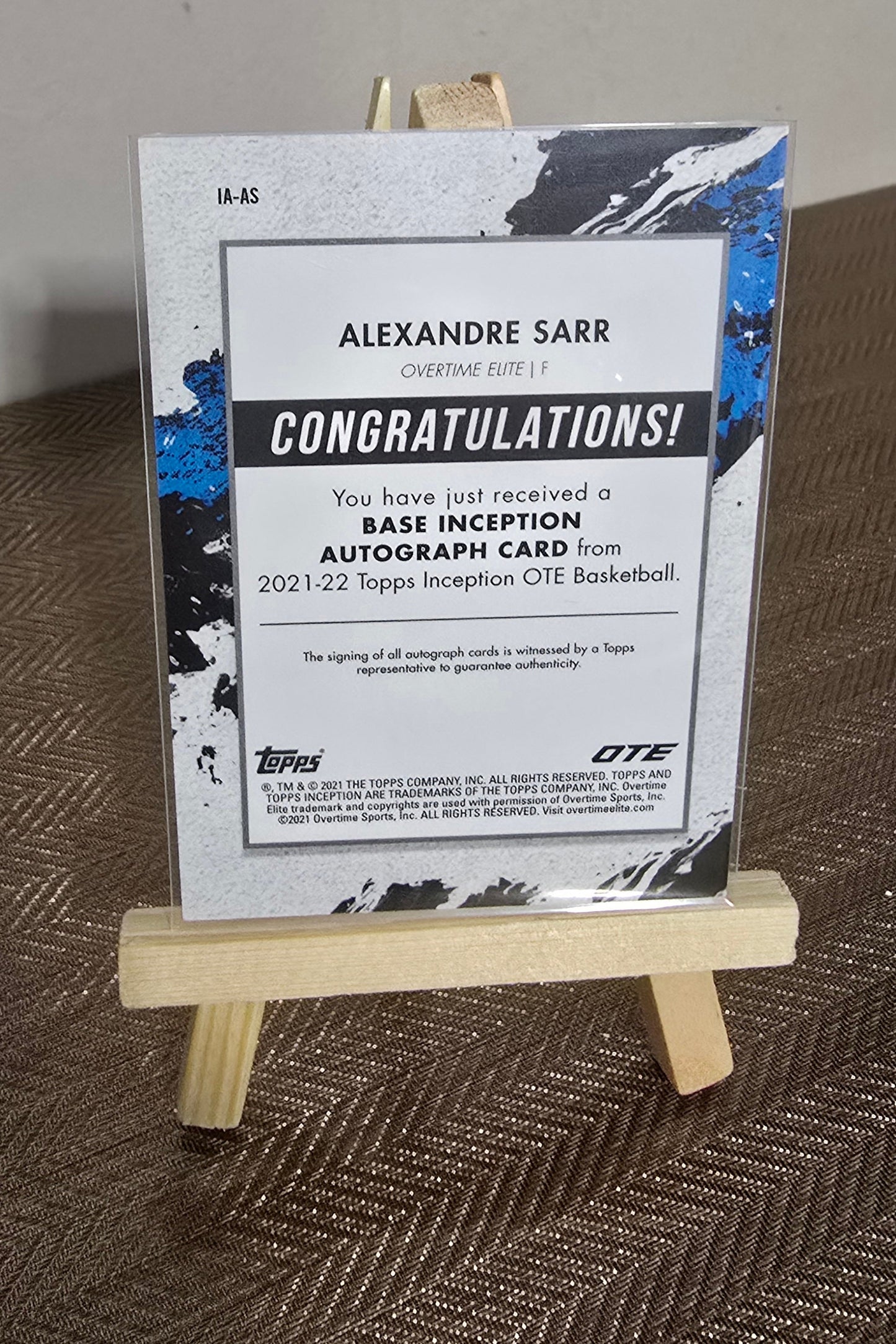Carte Autographe numérotée 045/200 collection sport Basketball ALEXANDRE SARR Topps