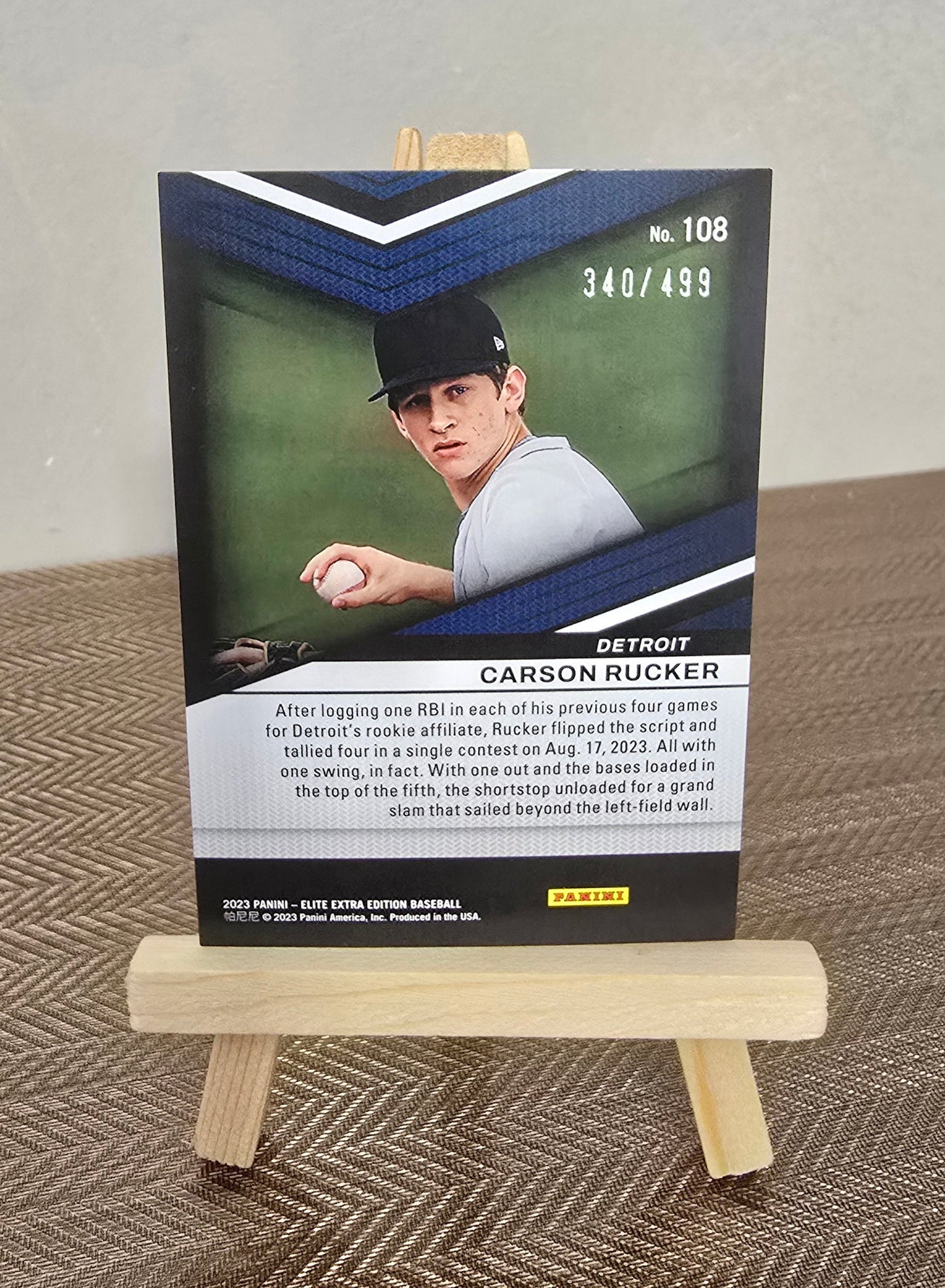 Carte numérotée #340/499 collection Baseball MLB CARSON RUCKER Panini