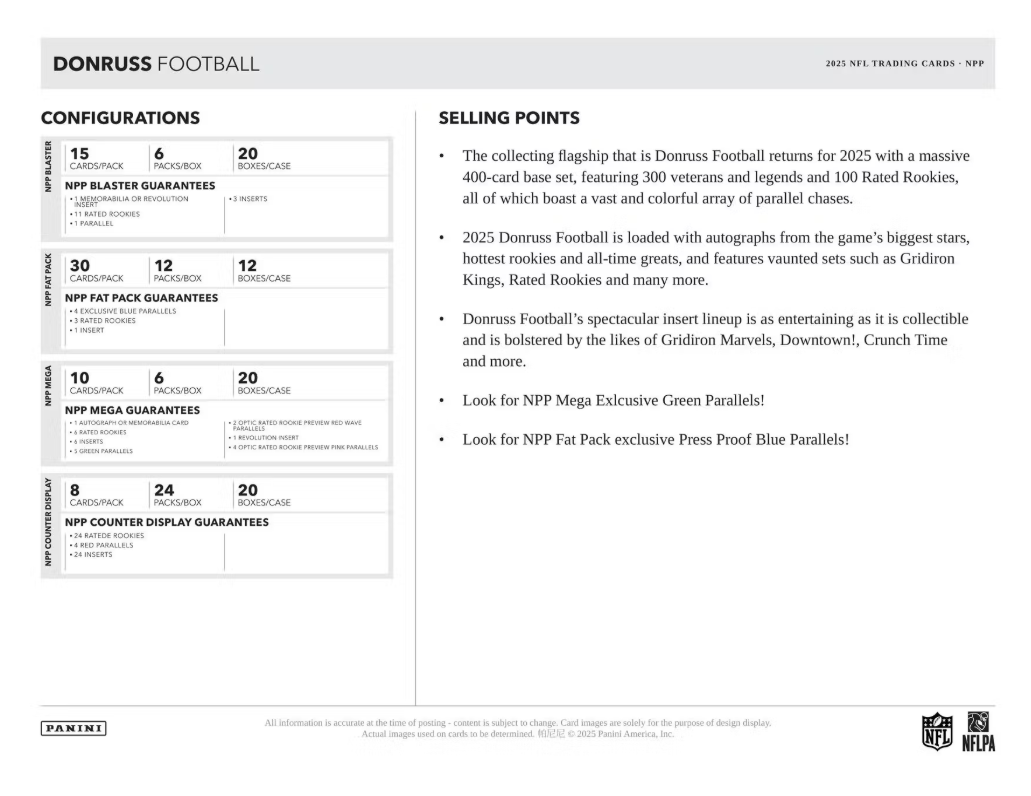 2025 Panini Donruss Cartes Football NFL Méga Box