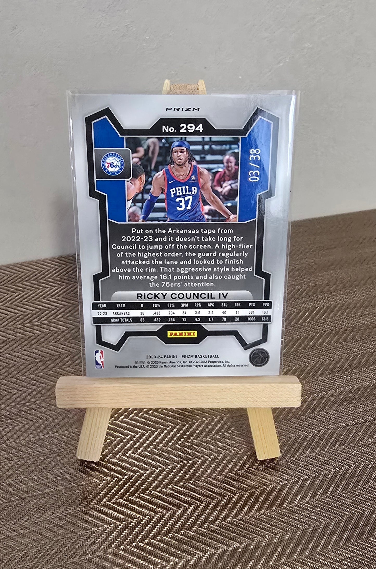 Carte numérotée # 03/38 collection sport Basketball NBA RICKY COUNCIL IV