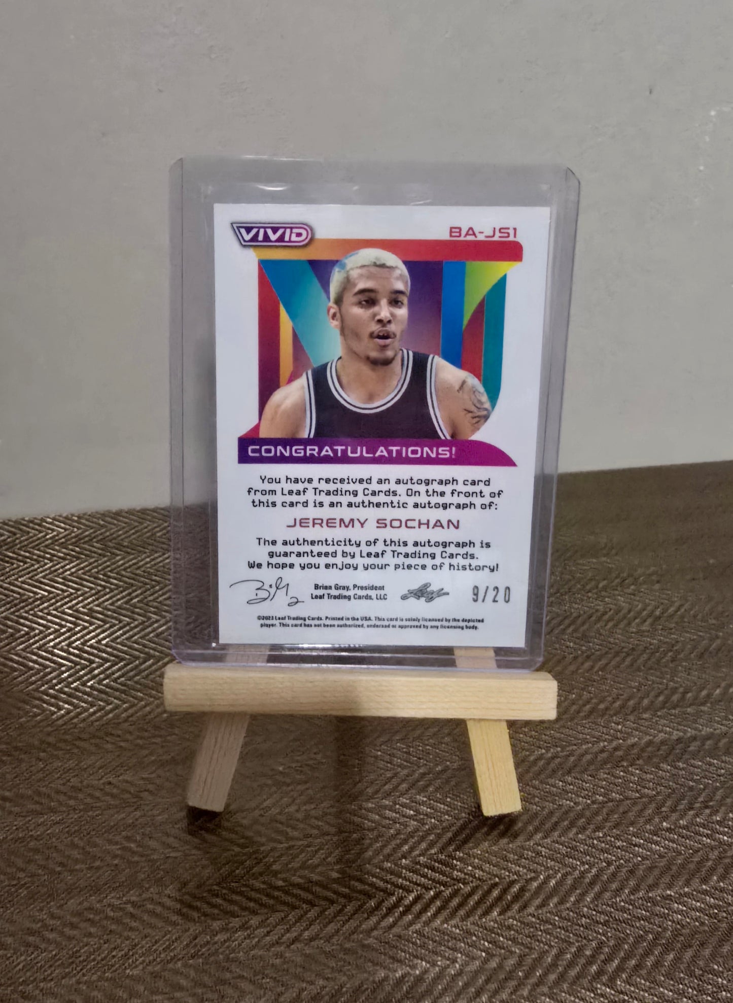 Carte Autographe numérotée #9/20 collection sport Basketball NBA JEREMY SOCHAN