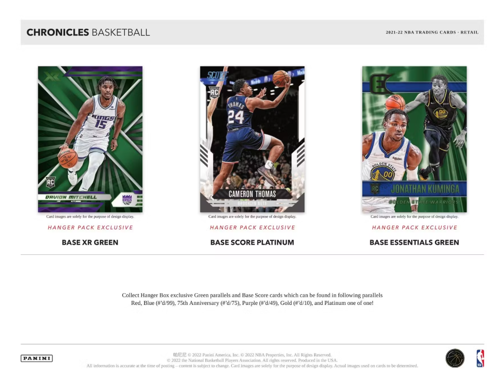 2021/22 Panini Chronicles Cartes Basketball NBA Fat Pack