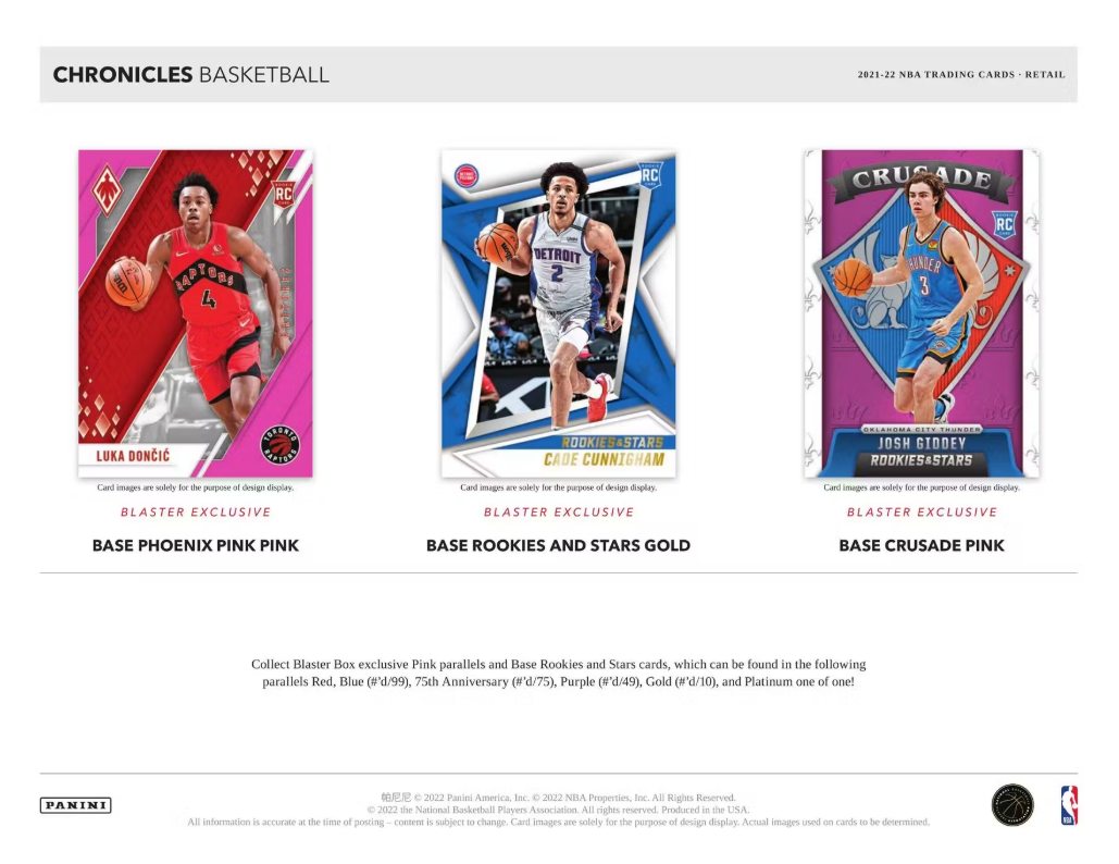 2021-22 Panini Chronicles Cartes Basketball NBABlaster Box (Pink Parallels!) Panini