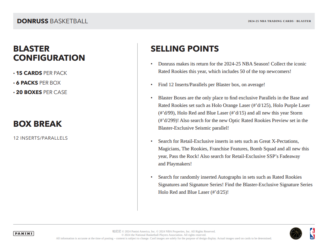 2024-25 Panini Donruss Cartes Basketball NBA Blaster Box * PRECOMMANDE* LEAF