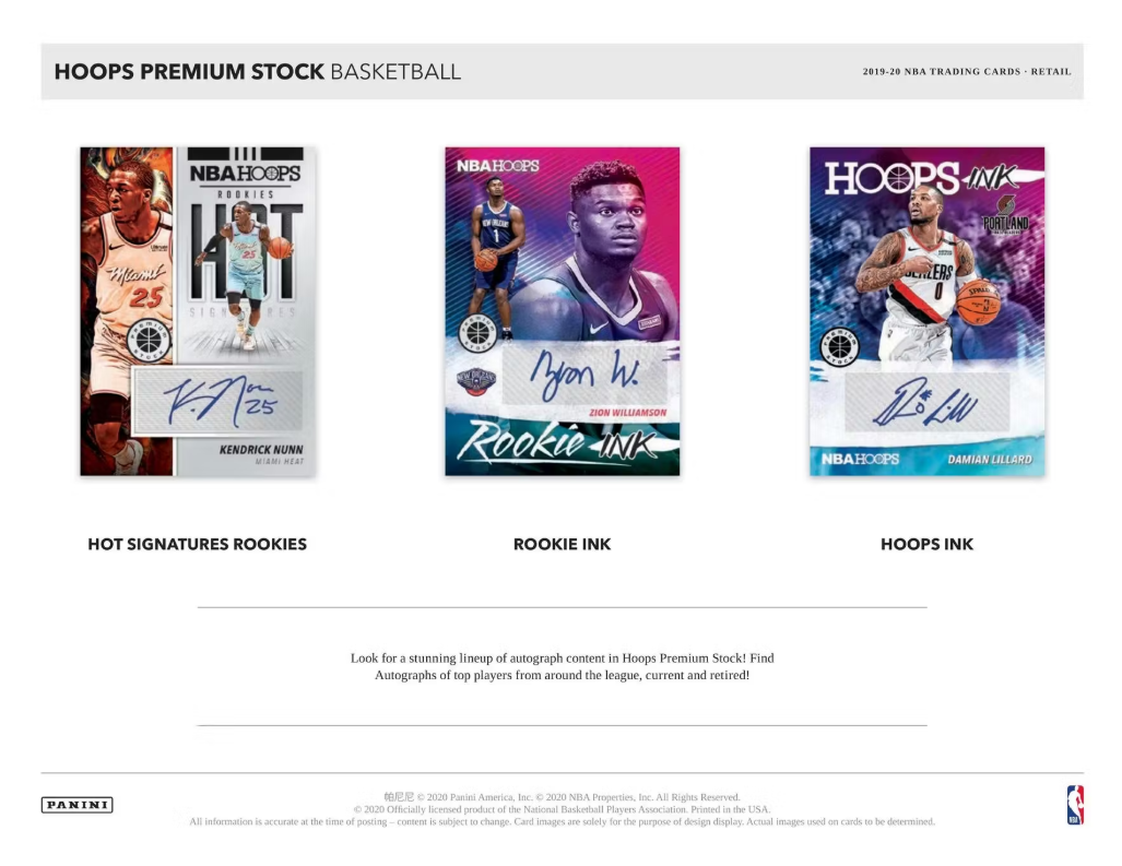 2019-20 Panini Hoops Premium Stock Cartes Basketball NBA 6-Pack Blaster Box Panini