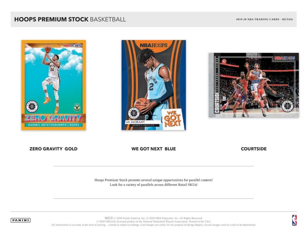 2019-20 Panini Hoops Premium Stock Cartes Basketball NBA 6-Pack Blaster Box Panini