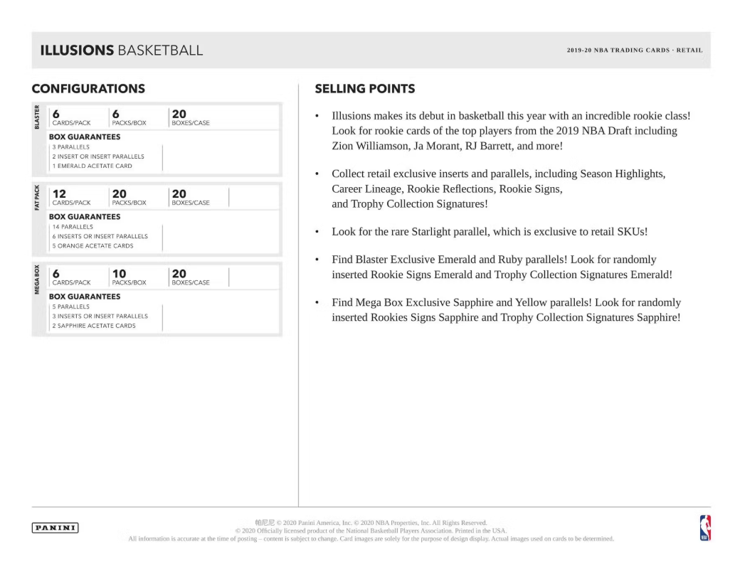 2019-20 Panini Illusions Cartes Basketball NBA Méga Box Panini