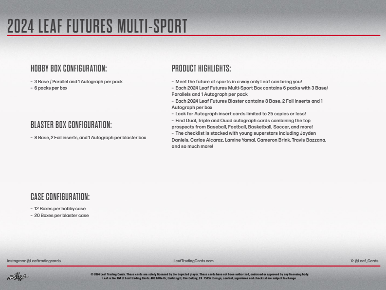 2024 LEAF Futures Cartes Multi Sport Blaster Box