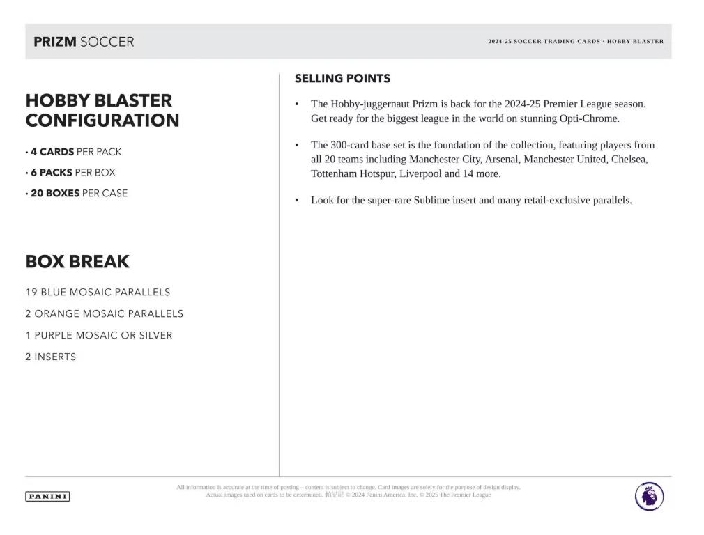 2024-25 Panini PRIZM Premier League EPL Cartes Soccer Hobby Blaster Box Panini