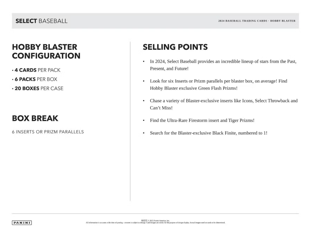 2024 Panini Select Cartes Baseball MLB Hobby Blaster Box Panini