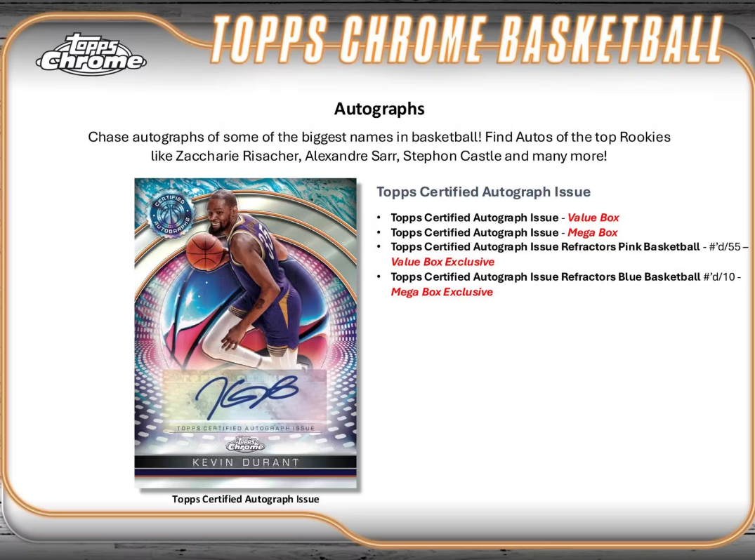 2024-25 Topps Chrome Cartes Basketball NBA Blaster Box