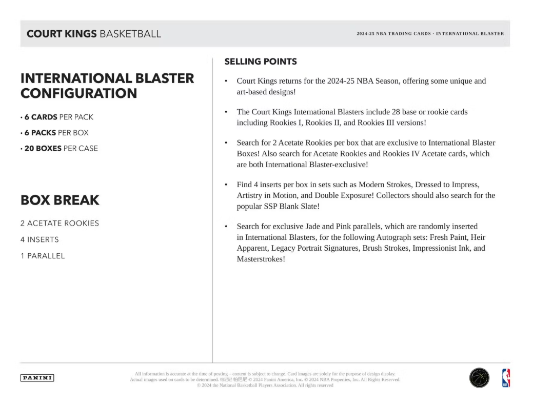 2024-25 Panini Court Kings Cartes Basketball NBA Blaster Box Panini