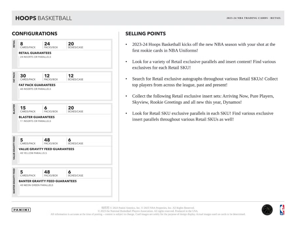 2023-24 Panini HOOPS Cartes Basketball NBA 6-Pack Blaster Box Panini