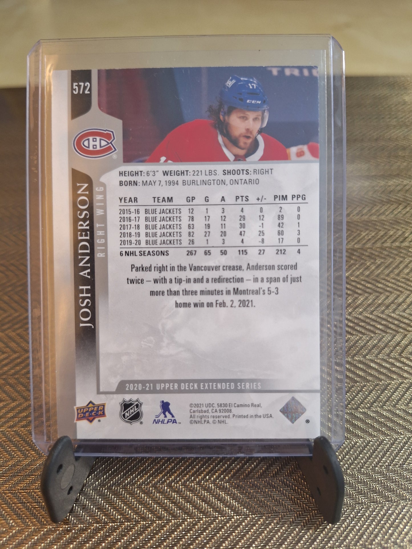 Carte Collection Hockey Upper Deck Extended séries JOSH ANDERSON 2020/2021