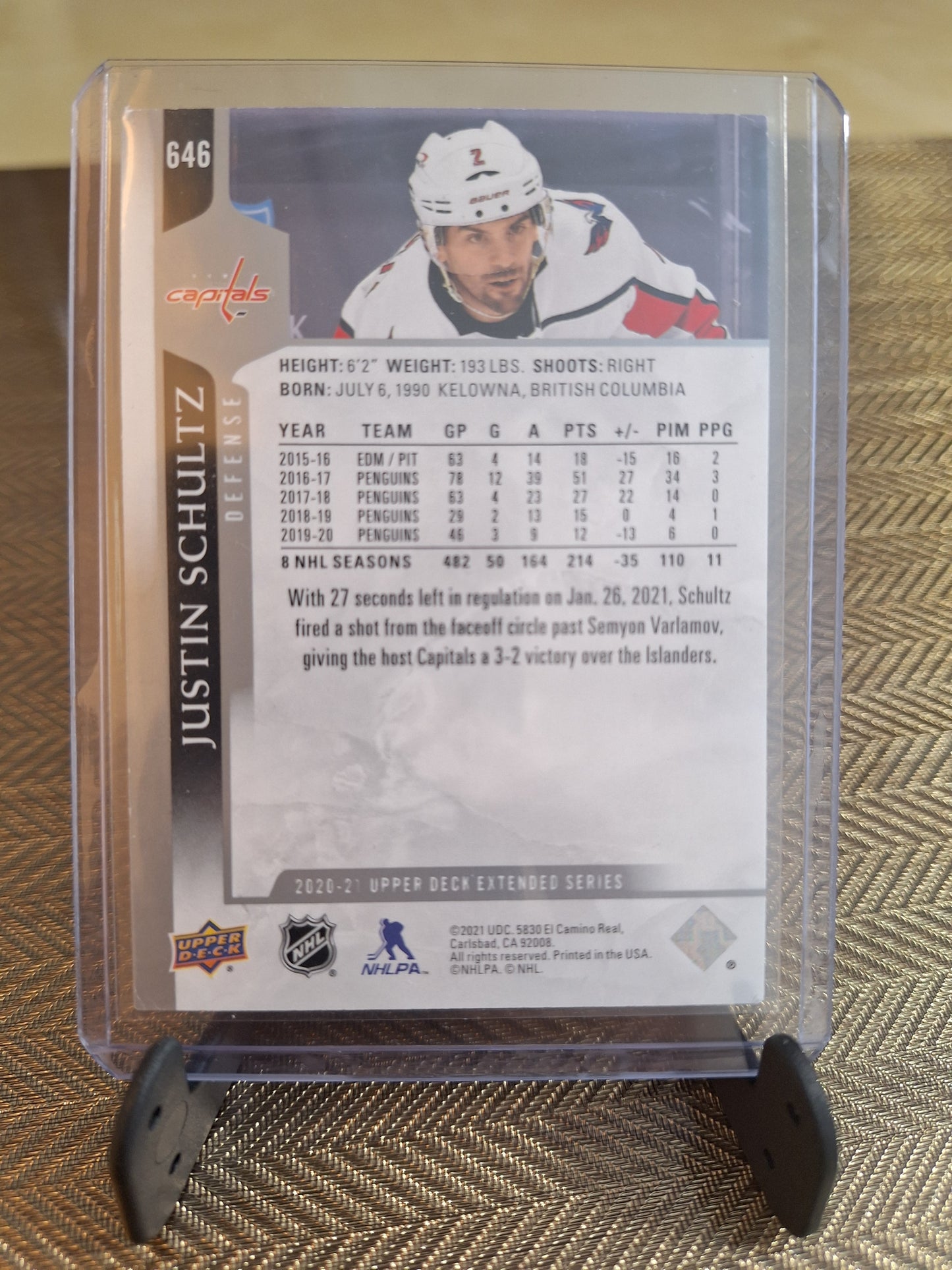 Carte Collection Hockey Upper Deck Extended séries JUSTIN SCHULTZ 2020/2021