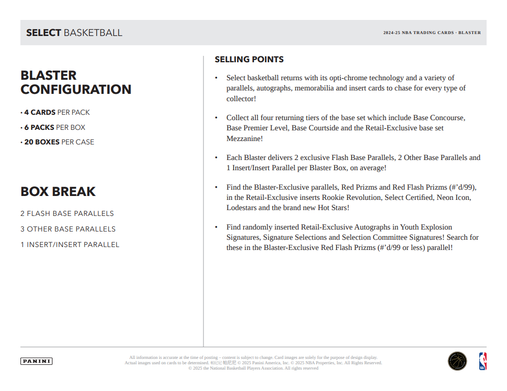 2024-25 Panini Select Cartes Basketball NBA Blaster Box Panini