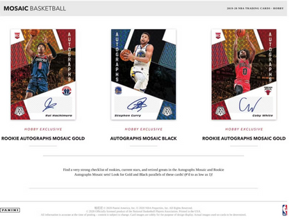 2019-20 Panini Mosaic Cartes Basketball NBA Hobby Box