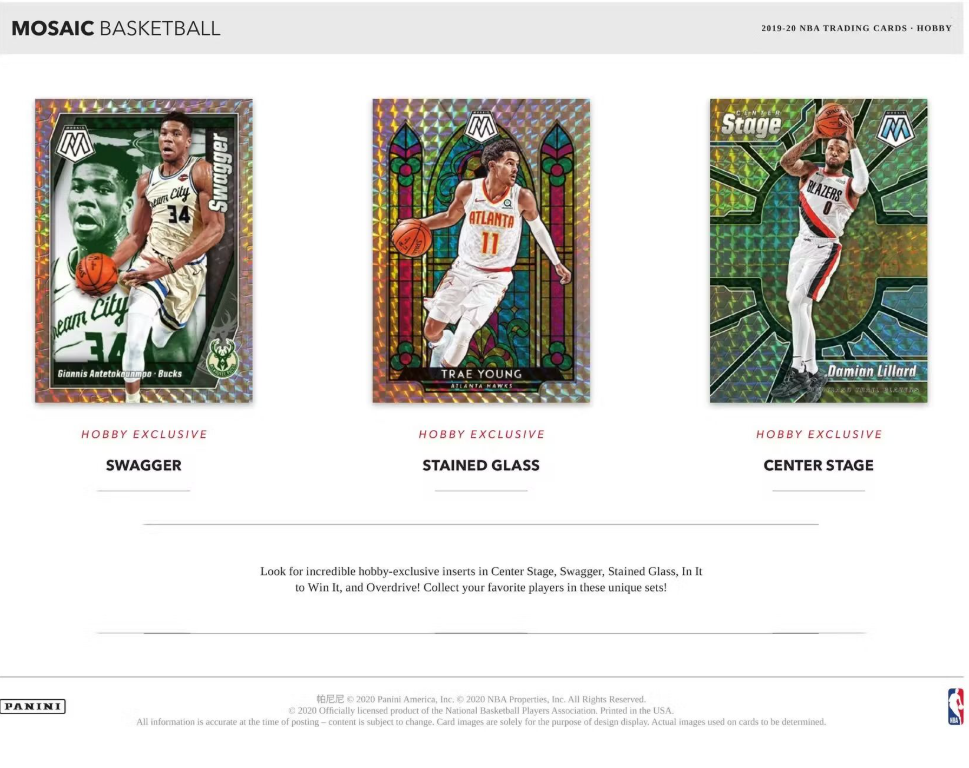 2019-20 Panini Mosaic Cartes Basketball NBA Hobby Box