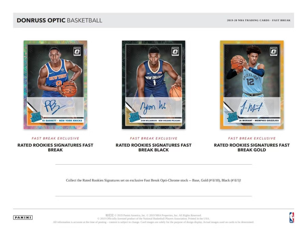 2019-20 Panini Donruss Optic Cartes Basketball NBA Fast Break Box