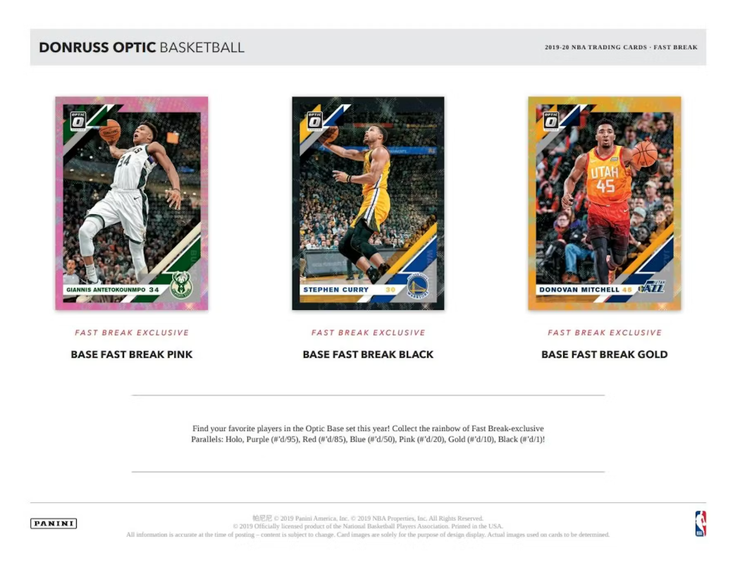 2019-20 Panini Donruss Optic Cartes Basketball NBA Fast Break Box
