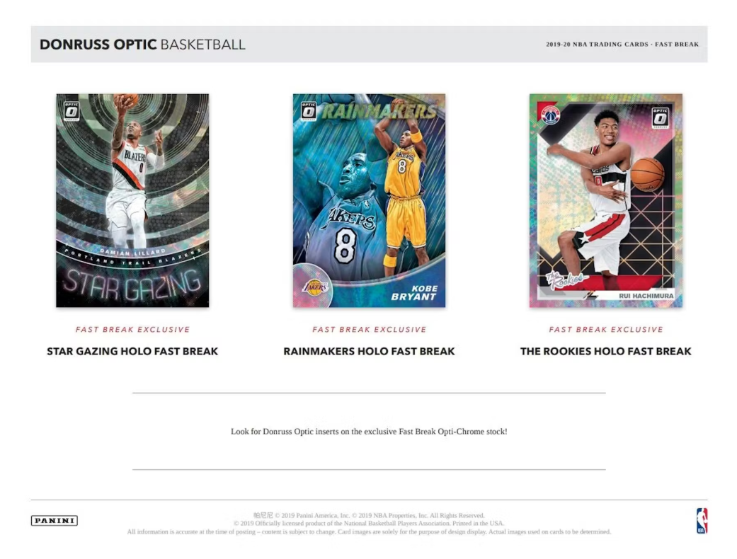 2019-20 Panini Donruss Optic Cartes Basketball NBA Fast Break Box