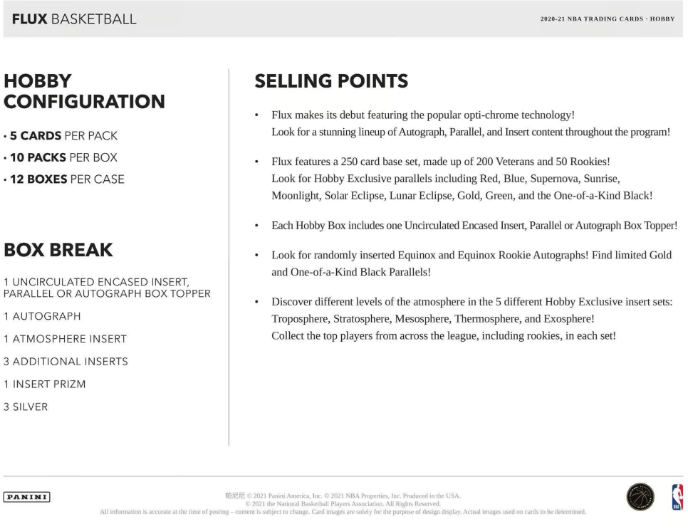 2020-21 Panini Flux Cartes Basketball NBA Hobby Box