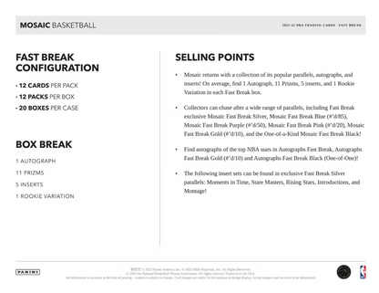 2021-22 Panini Mosaic Cartes Basketball NBA Fast break Box