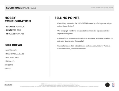 2022-23 Panini Court Kings Cartes Basketball NBA Hobby Box