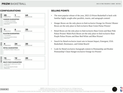 2022-23 Panini Prizm Cartes Basketball NBA Blaster Box