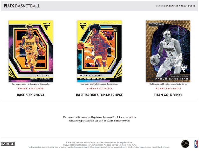 2022-23 Panini Flux Cartes Basketball NBA Hobby Box