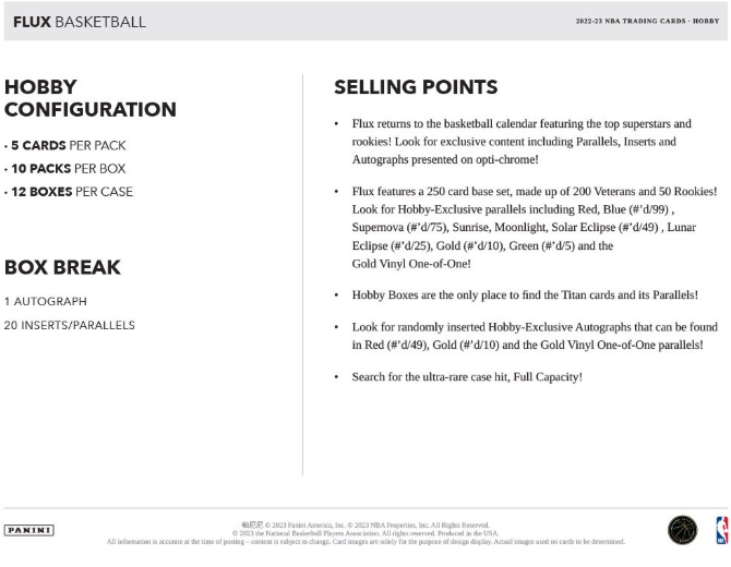 2022-23 Panini Flux Cartes Basketball NBA Hobby Box