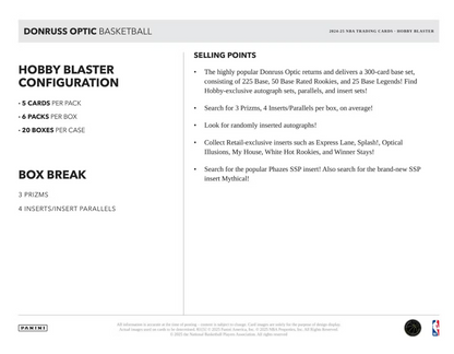 2024-25 Panini Donruss Optic Cartes Basketball NBA Hobby Blaster Box