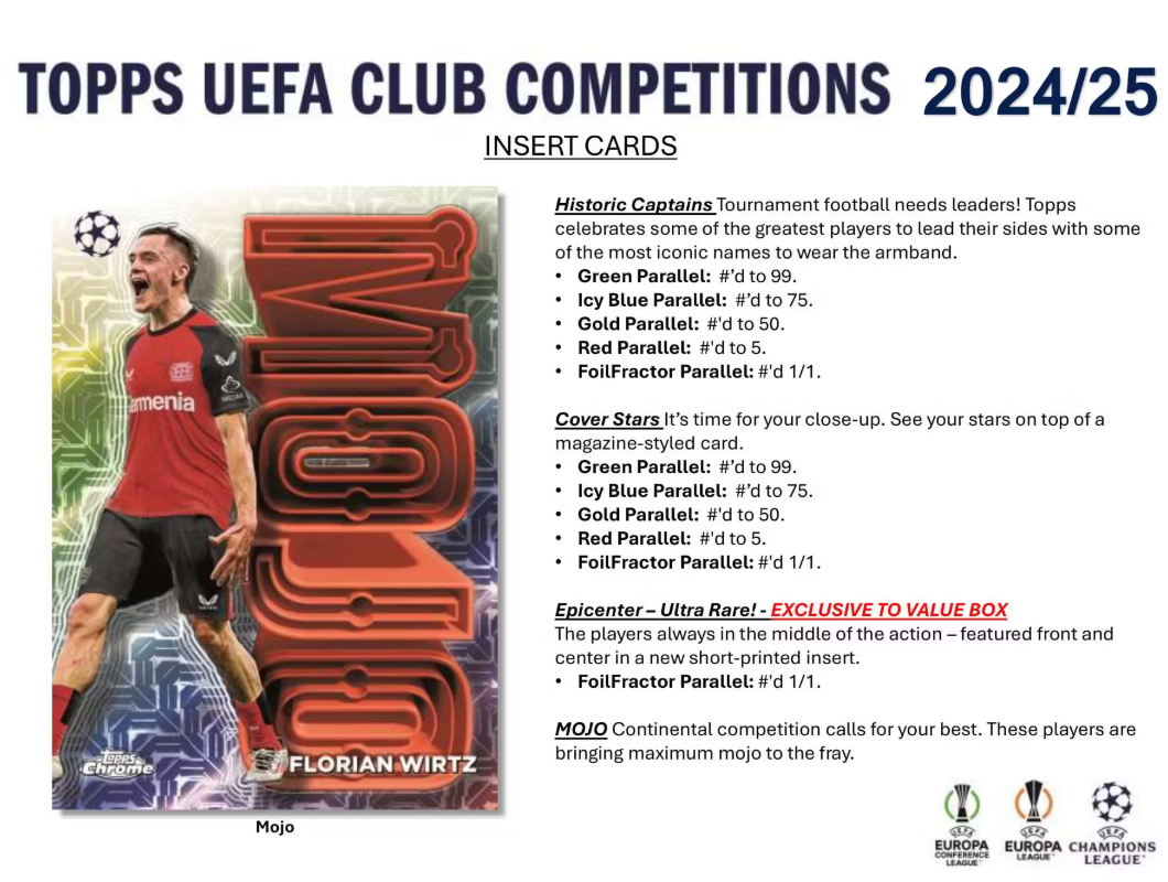 2024-25 Topps UEFA Club Competitions Cartes Foot Soccer Blaster Box Topps