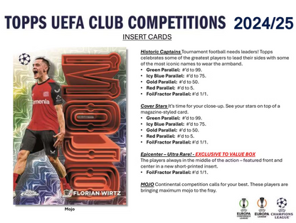 2024-25 Topps UEFA Club Competitions Cartes Foot Soccer Blaster Box Topps