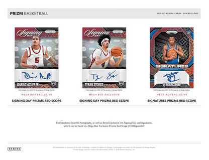 2025-26 Panini Prizm Cartes Basketball NBA Méga Box (Red Ice Prizms!)