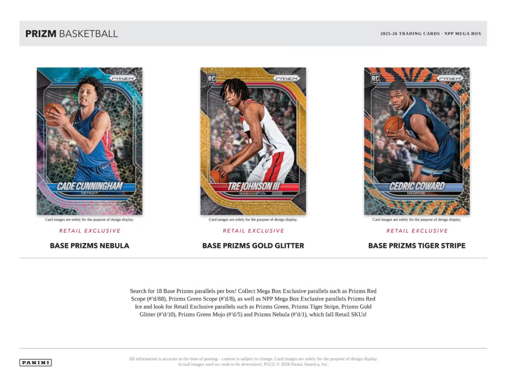 2025-26 Panini Prizm Cartes Basketball NBA Méga Box (Red Ice Prizms!)