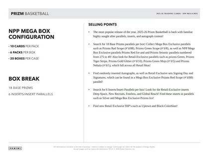 2025-26 Panini Prizm Cartes Basketball NBA Méga Box (Red Ice Prizms!)