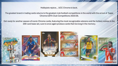 2025-26 Topps Chrome UEFA Club Competitions Cartes Foot Soccer Blaster Box