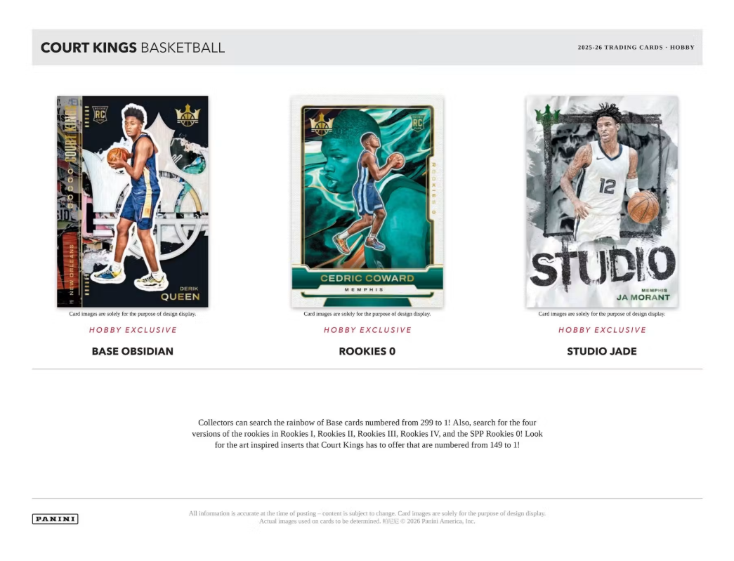 2025-26 Panini Court Kings Cartes Basketball NBA Hobby Box ** PRECOMMANDE **