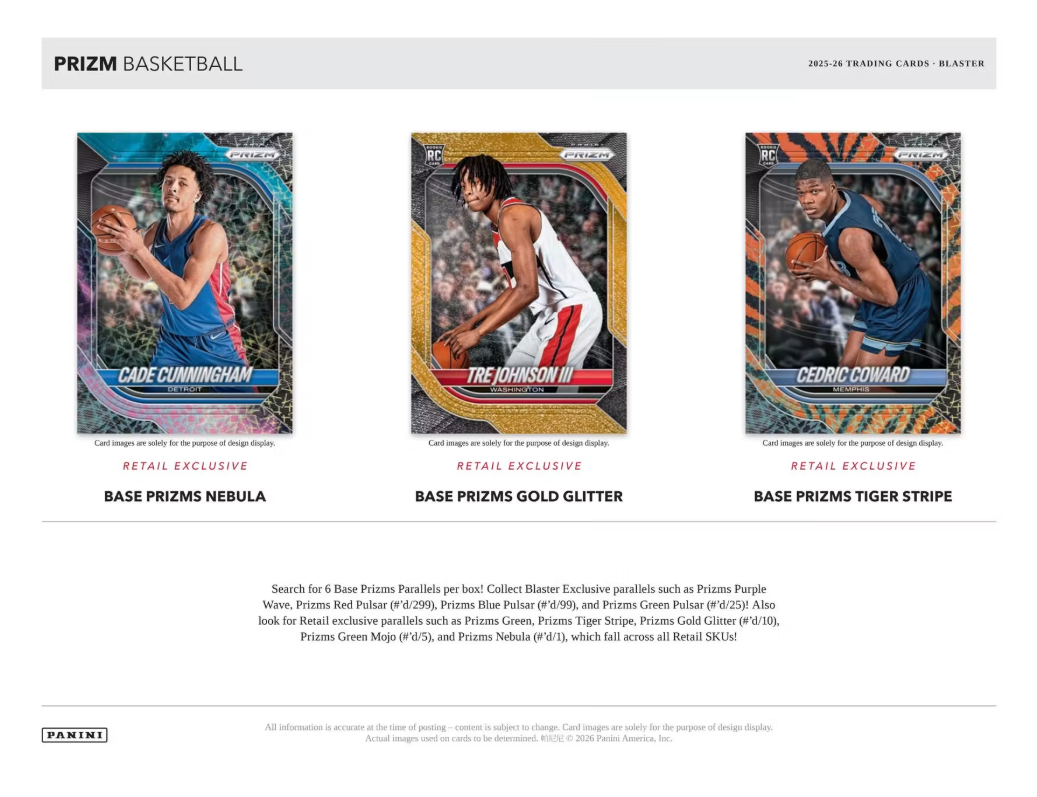 2025-26 Panini Prizm Cartes Basketball NBA Blaster Box