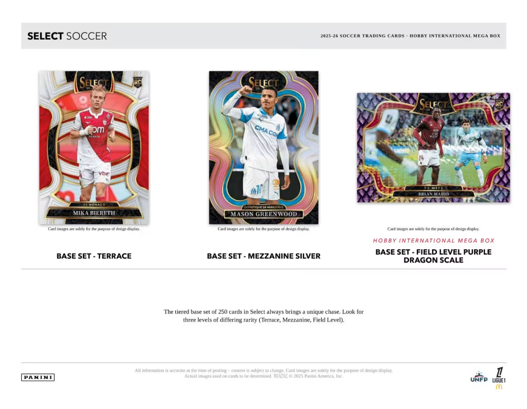 2025-26 Panini Select Ligue 1 Cartes Soccer International Hobby Méga Box