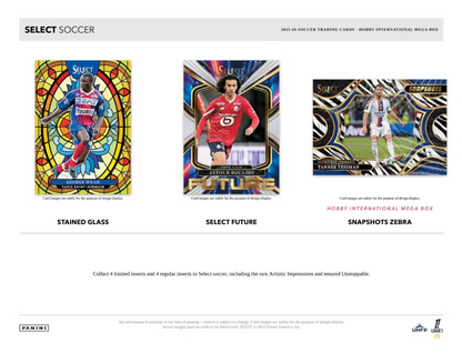 2025-26 Panini Select Ligue 1 Cartes Soccer International Hobby Méga Box