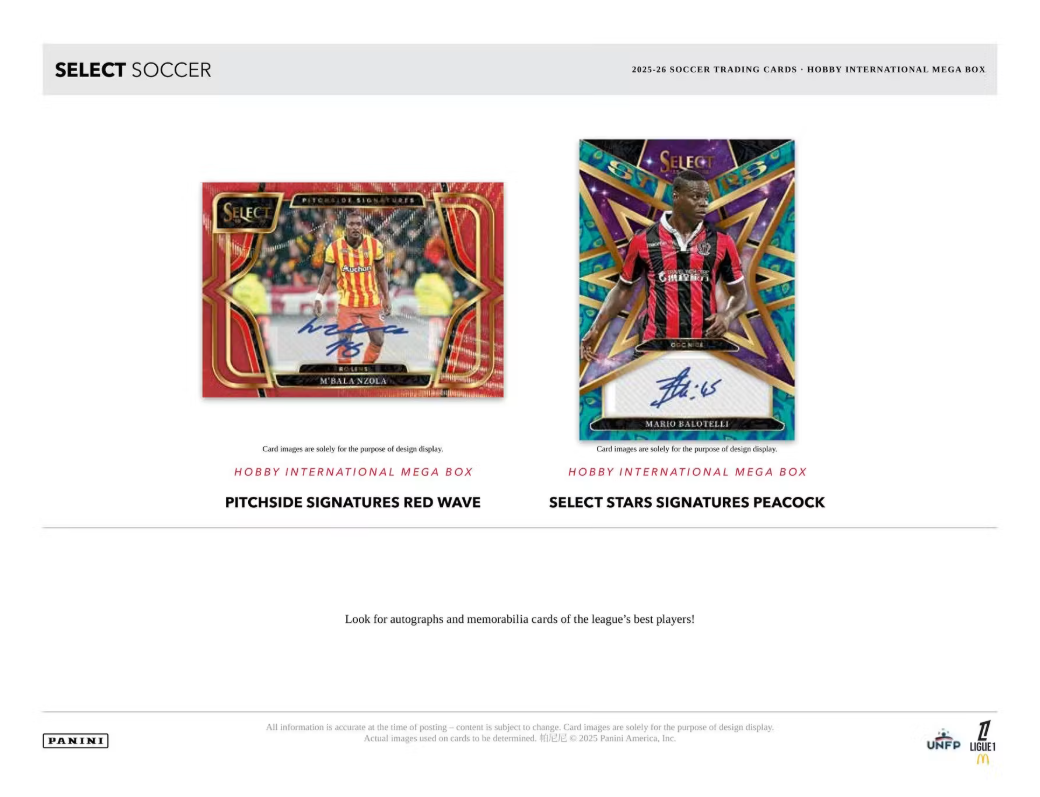 2025-26 Panini Select Ligue 1 Cartes Soccer International Hobby Méga Box