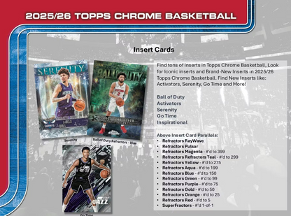 2025-26 Topps Chrome Cartes Basketball NBA Méga Box ** PRECOMMANDE **