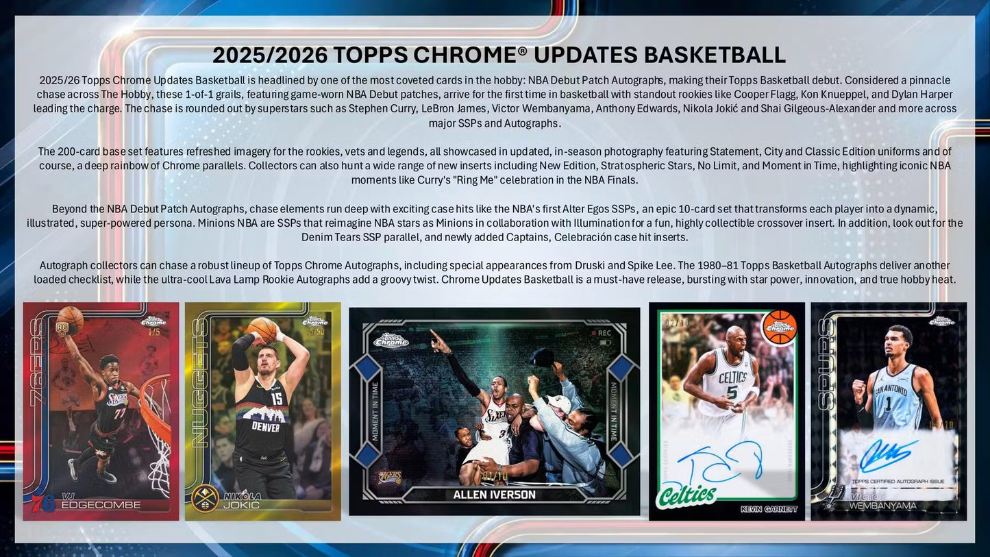 2025-26 Topps Chrome Update Series Cartes Basketball NBA Blaster Box