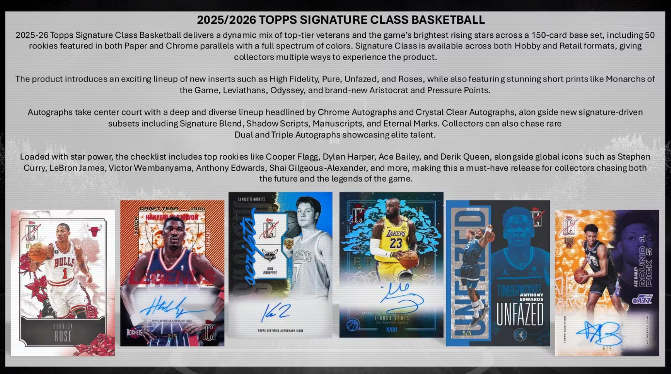 2025-26 Topps Signature class Cartes Basketball NBA Blaster Box