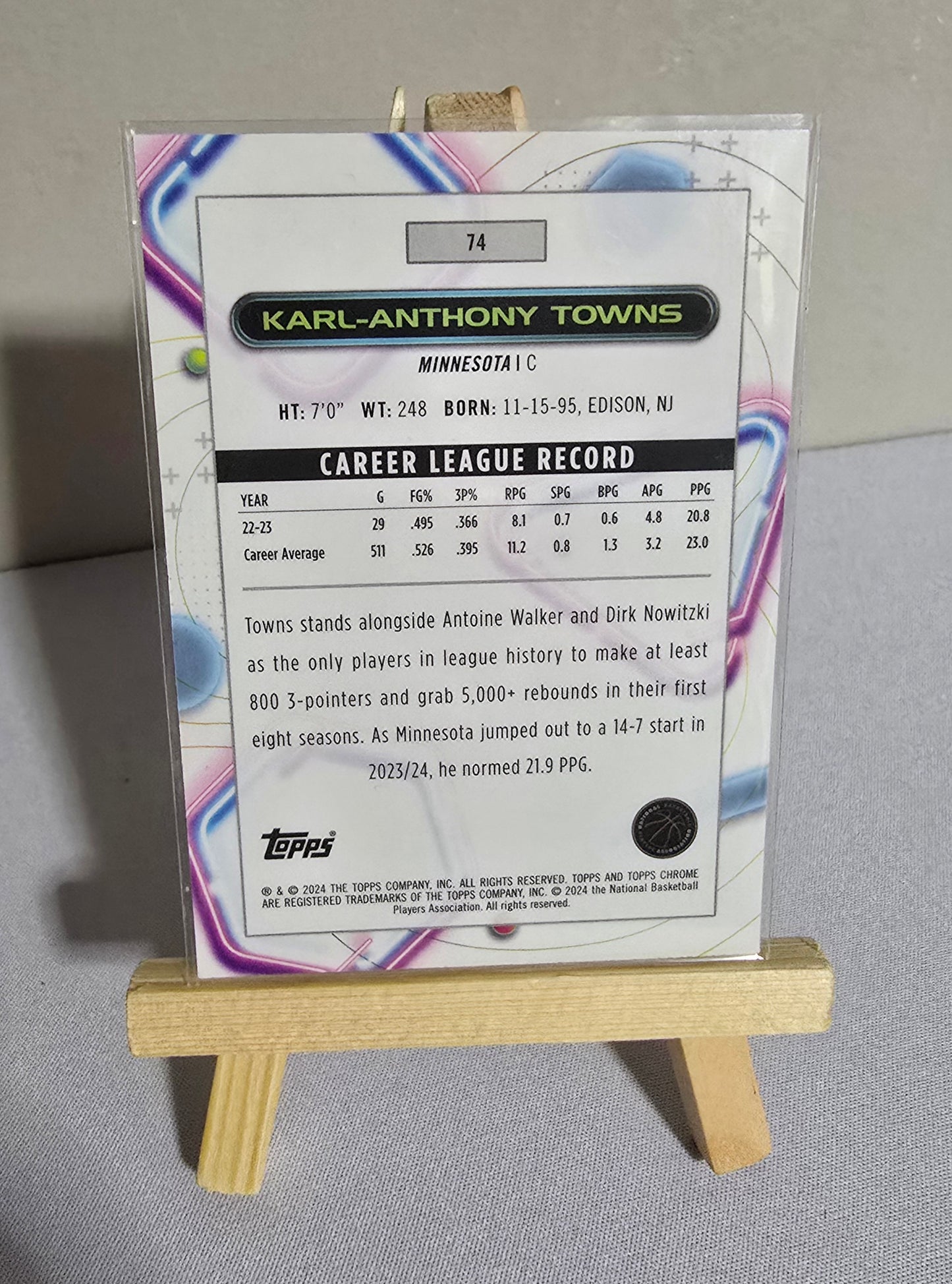 Carte Collection Numérotée Basketball NBA KARL-ANTHONY TOWNS 64/75