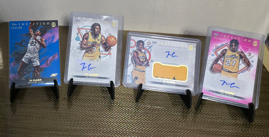 Lot 4 cartes autographes/patchs numérotées collection sport Basketball NBA TJ CLARK