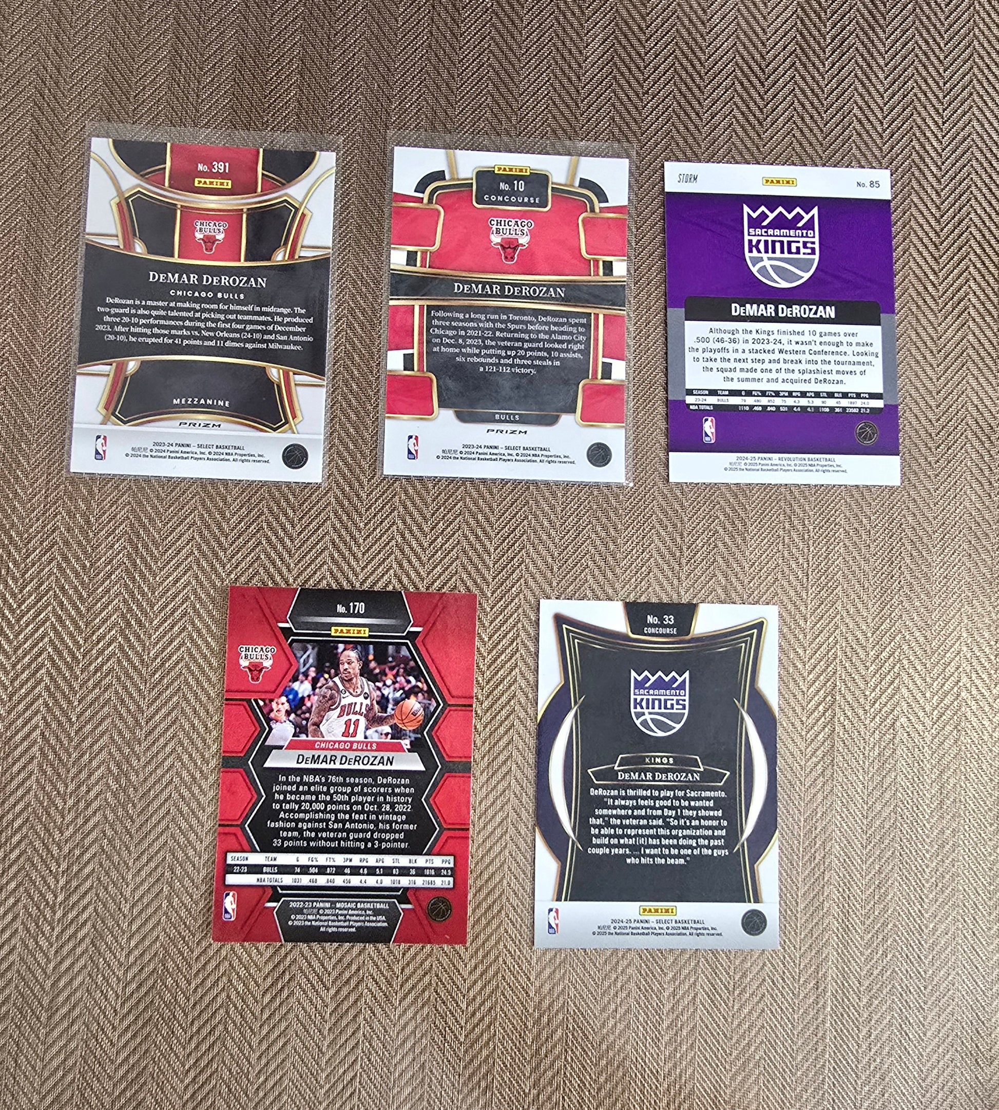 Lot 5 Cartes collection sport Basketball NBA DEMAR DEROZAN